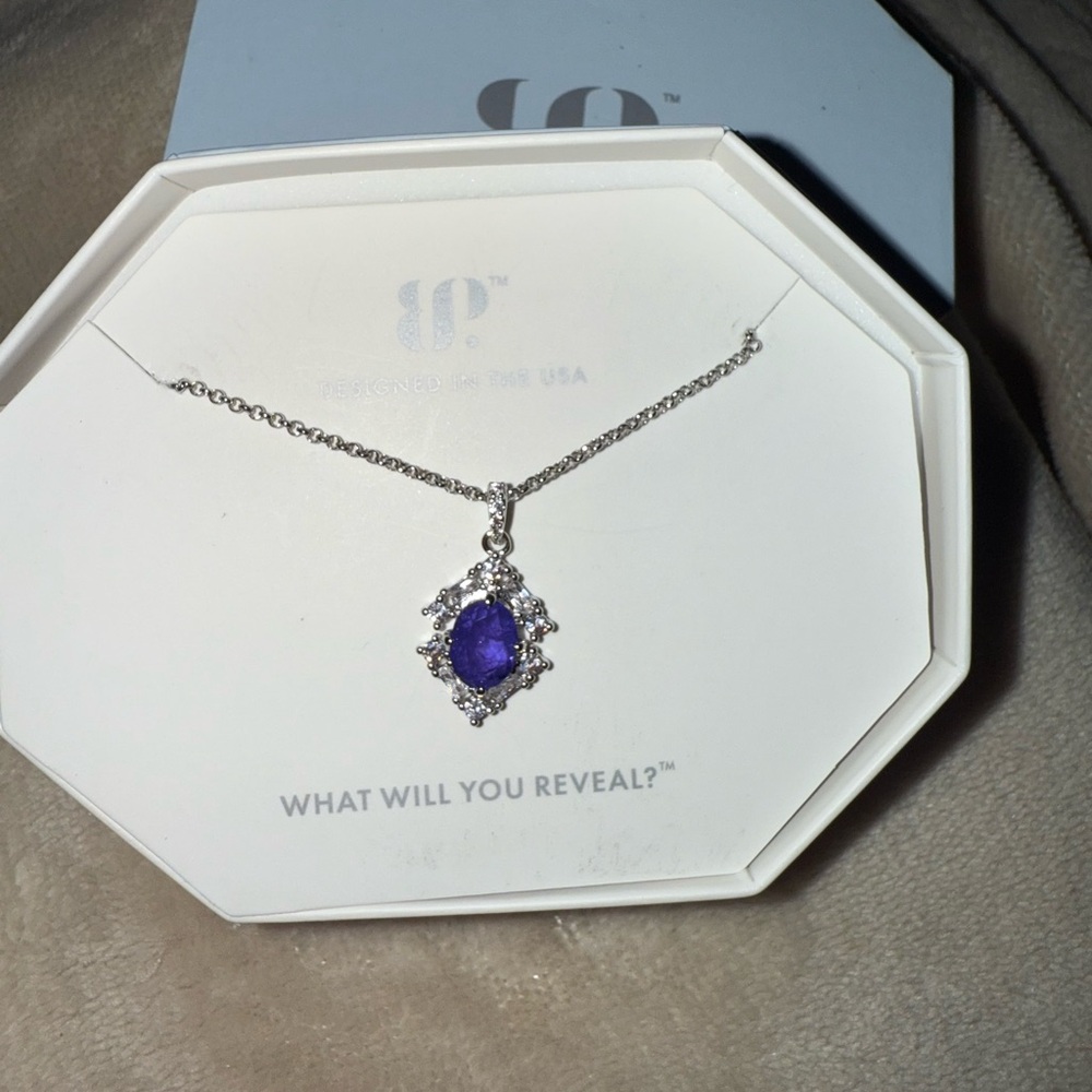 Stunning Purple Gemstone Necklace with Silver Chain